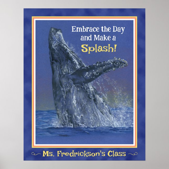 Fun Whale Print for the Classroom Deep Blue Border (Front)