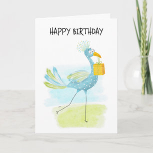 Fun Whimsical Blue Bird with White Spots Birthday Holiday Card