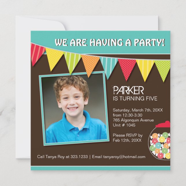 Fun Whimsical Candy Birthday Party Invitation (Front)