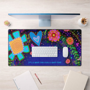 Fun Whimsical Colorful Floral Heart Personalized Desk Mat