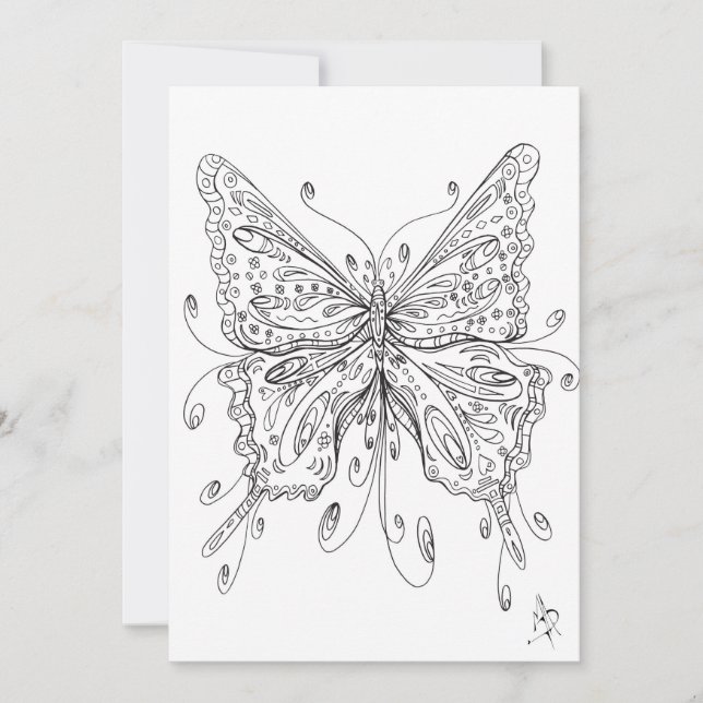 Fun Whimsical Ethereal Butterfly Colouring Card (Front)