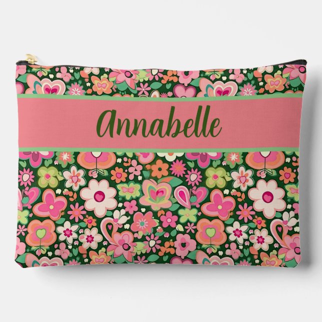 Fun Whimsical Flowers Large Accessory Pouch (Front)