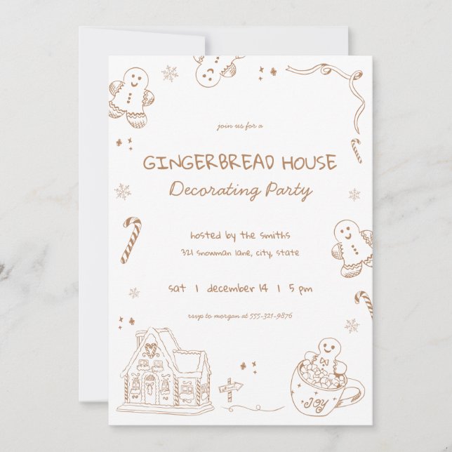 Fun Whimsical Gingerbread House Decorating Party Invitation (Front)