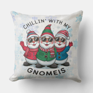 Fun whimsical Hanging with my Gnomies Christmas Cushion