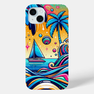 Fun Whimsical Psychedelic Sailboat  iPhone 15 Mini Case