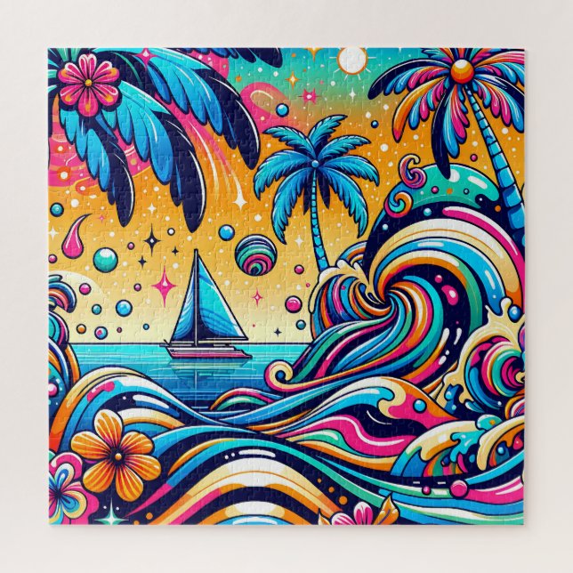 Fun Whimsical Psychedelic Sailboat  Jigsaw Puzzle (Vertical)