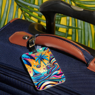 Fun Whimsical Psychedelic Sailboat  Luggage Tag