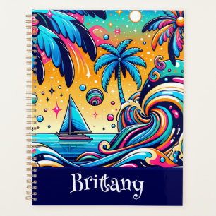 Fun Whimsical Psychedelic Sailboat Personalised Planner