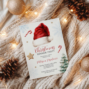 Fun Whimsical Santa Hat Christmas Dinner Party Invitation