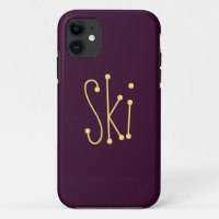 Fun Whimsical SKI Text Fun Deep Purple Background