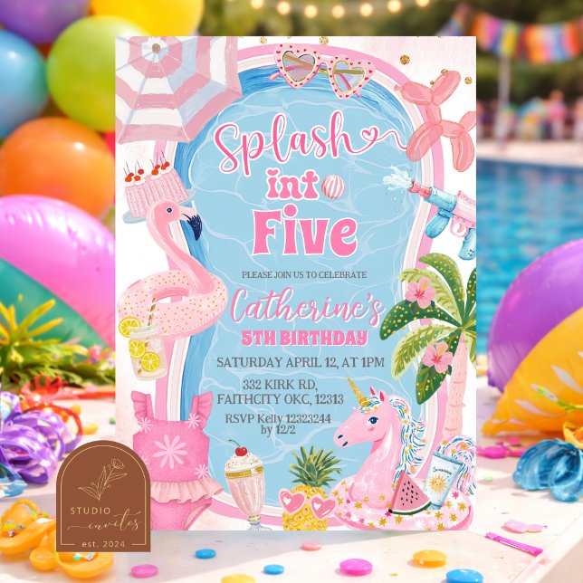 Fun Whimsical Splash into Pool Party Invitation (Creator Uploaded)