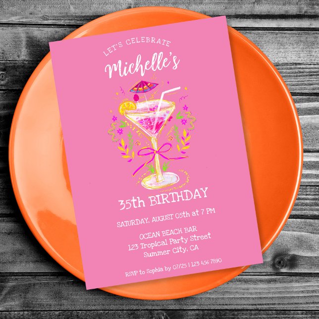 Fun Whimsical Summer Cocktail Birthday Party Invitation (Creator Uploaded)