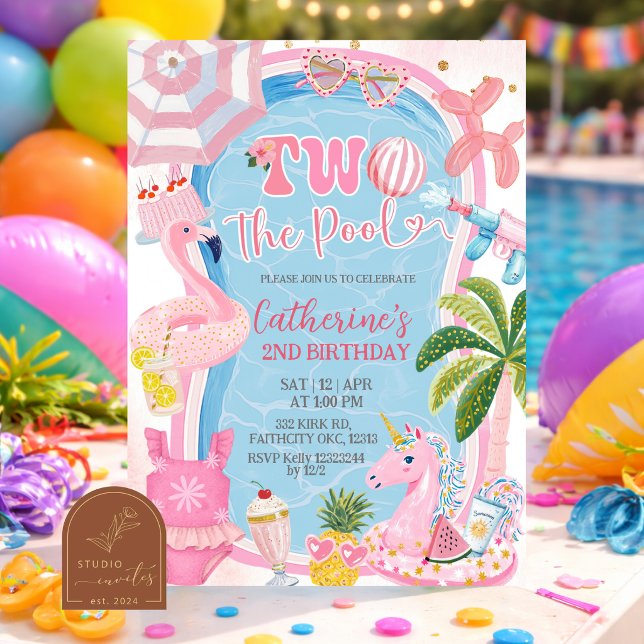 Fun Whimsical TWO the Pool Birthday Invitation (Creator Uploaded)