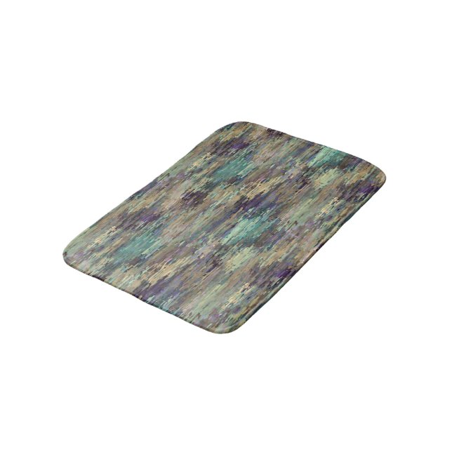 Fun Whimsical Violet Purple Taupe Teal Stripes Art Bath Mat (Angled)