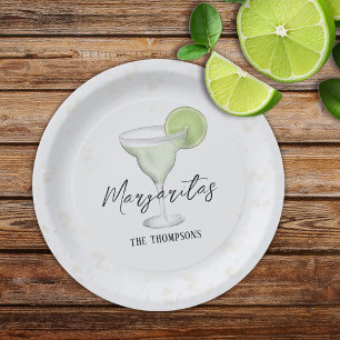 Fun Whimsical Watercolor Margarita Cocktail Drink Paper Plate