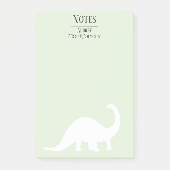 Fun White Brontosaurus Silhouette | Personalised Post-it Notes (Front)