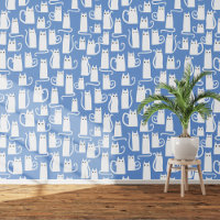 Fun White Cat Pattern on Blue