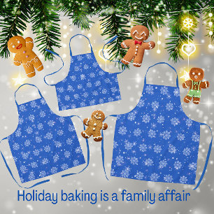 Fun White Chinoiserie Snowflakes Blue Background Apron