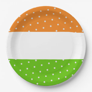 Fun White Dots Bright Tropical Lime Orange Stripes Paper Plate