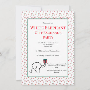 Fun White Elephant Gift Exchange Cute Party Invitation
