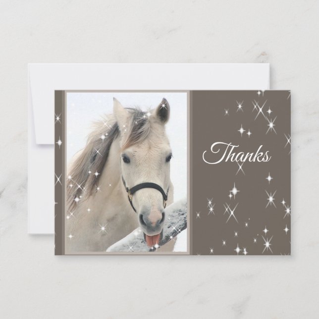 Fun White Horse Snowflakes Winter  Animal Thanks Thank You Card (Front)