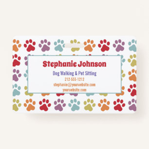 Fun White Rainbow Coloured Paw Prints Dog Walking ID Badge