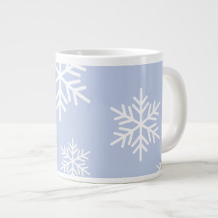Fun White Snowflakes Light Violet Blue Background Large Coffee Mug