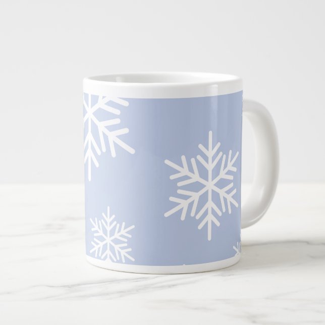 Fun White Snowflakes Light Violet Blue Background Large Coffee Mug (Front Right)