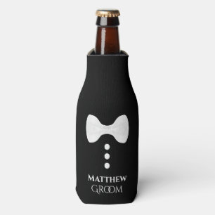 Fun White Tie Groom Wedding Foam Bottle Cooler