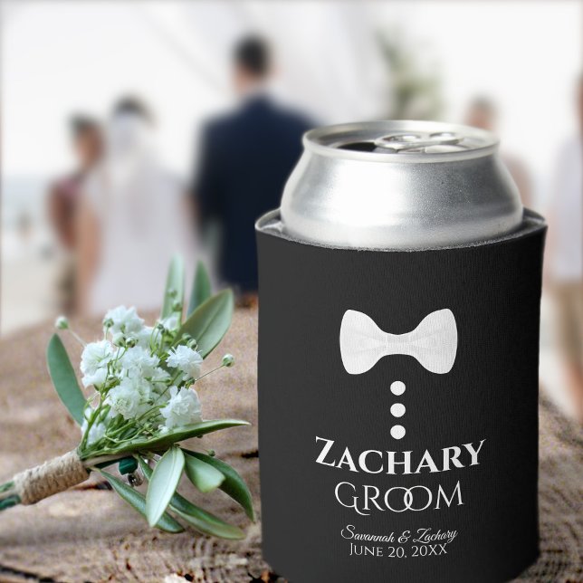 Fun White Tie Groom Wedding Foam Can Cooler (Creator Uploaded)