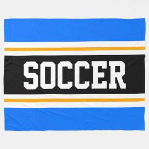 Fun Wide Bright Blue Black SOCCER Racing Stripes Fleece Blanket