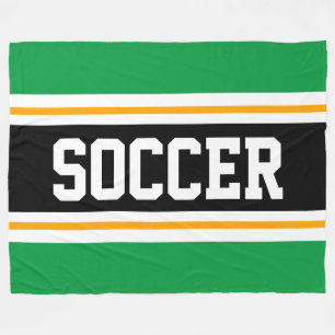 Fun Wide Bright Green Black SOCCER Racing Stripes Fleece Blanket