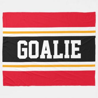 Fun Wide Bright Red Black GOALIE Racing Stripes Fleece Blanket