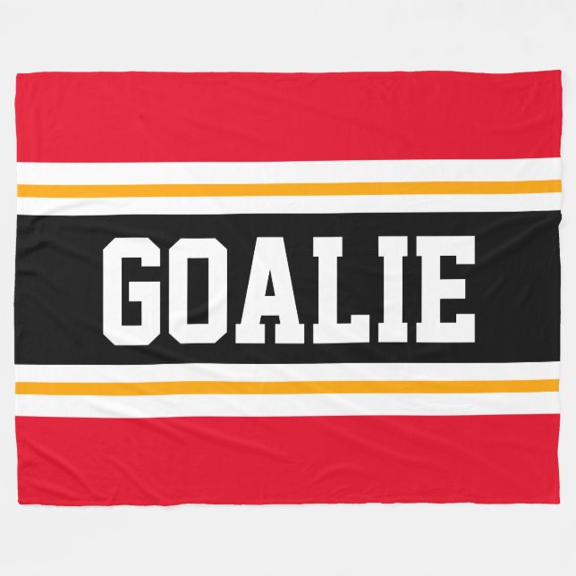 Fun Wide Bright Red Black GOALIE Racing Stripes Fleece Blanket (Front (Horizontal))