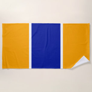 Fun Wide Bright Royal Blue Yellow Vertical Stripes Beach Towel