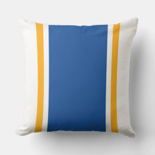Fun Wide Deep Blue Yellow White Racing Stripes Cushion