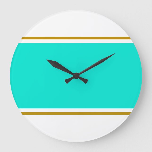 Fun Wide Retro Bright Aqua White Racing tripes Large Clock (Front)