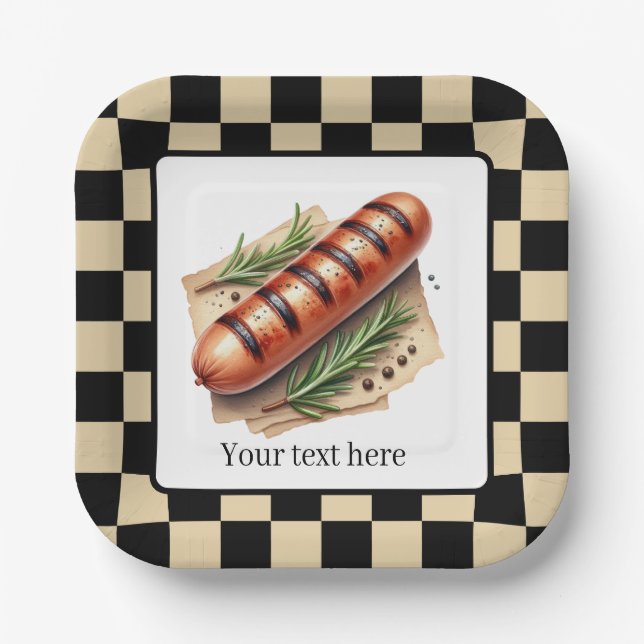 Fun wiener roast grilled hotdog party customisable paper plate (Front)