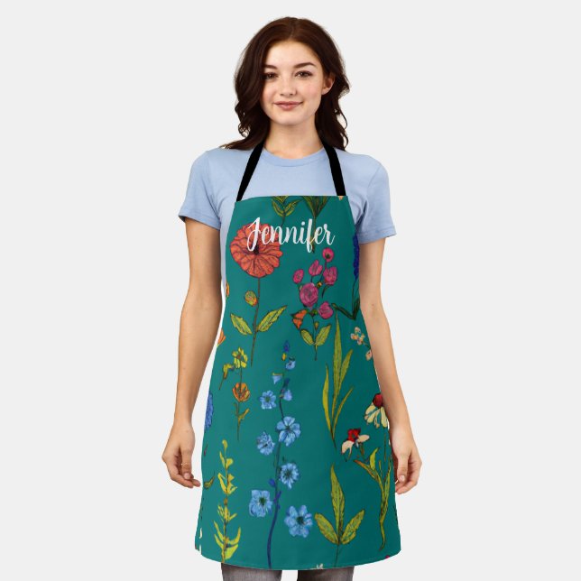 Fun Wild Flowers with editable name Apron (Worn)