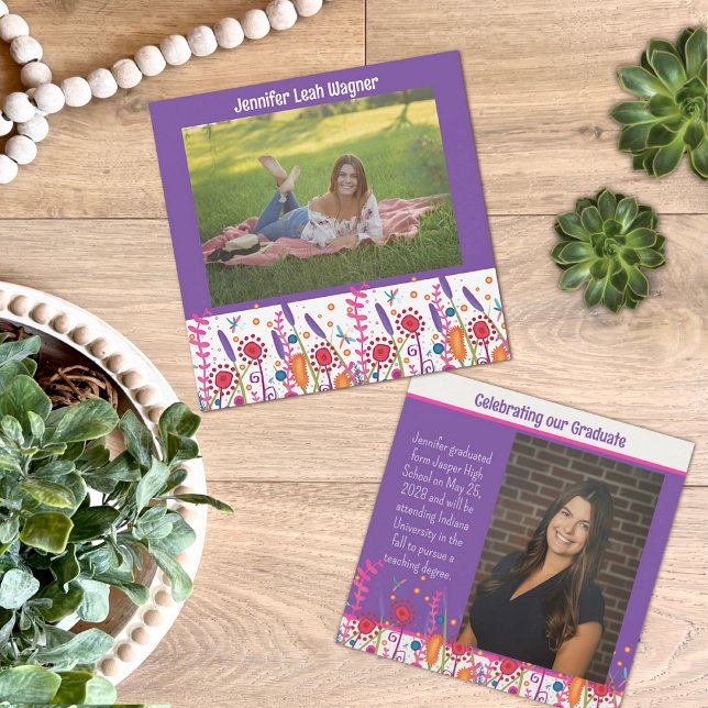Fun Wildflower Colourful Graduation Custom Photo Invitation (Creator Uploaded)