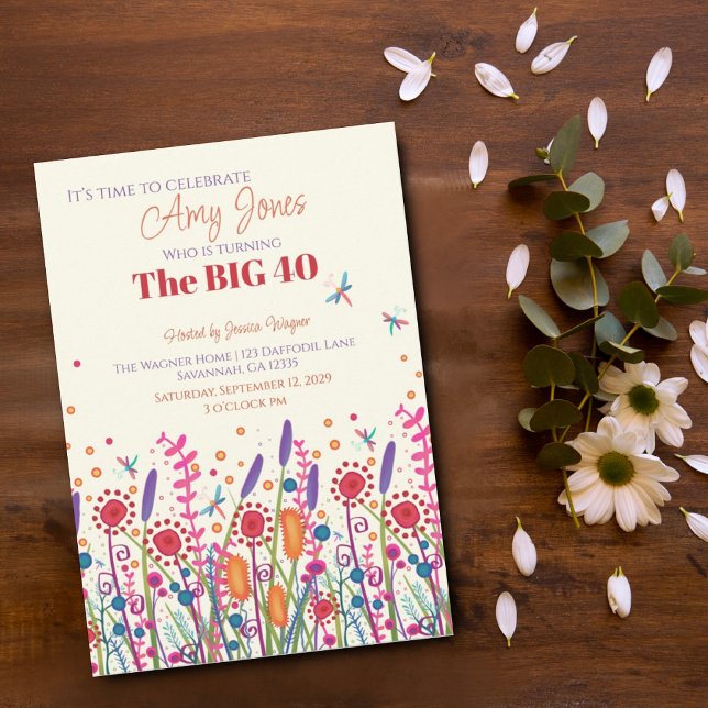 Fun Wildflower Personalised Dragonfly Birthday Invitation (Creator Uploaded)