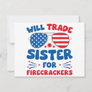Fun Will Trade Sister for Firecrackers Funny USA 4 Thank You Card