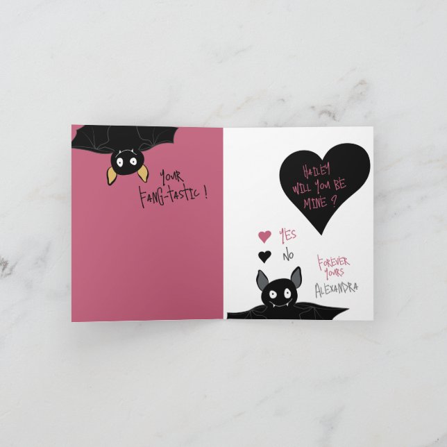 Fun “Will You Be Mine?” Bat Love + Valentine Card (Inside)