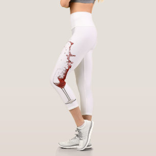 Fun Wine Lover Red White Glasses Splash Capri Leggings
