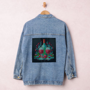 Fun wine O'clock embroidery look Denim Jacket