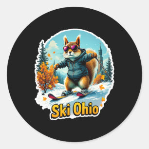 Fun Winter Adventure In Ohio Skiing Squirrel Classic Round Sticker