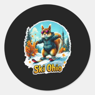Fun winter adventure in ohio skiing squirrel classic round sticker