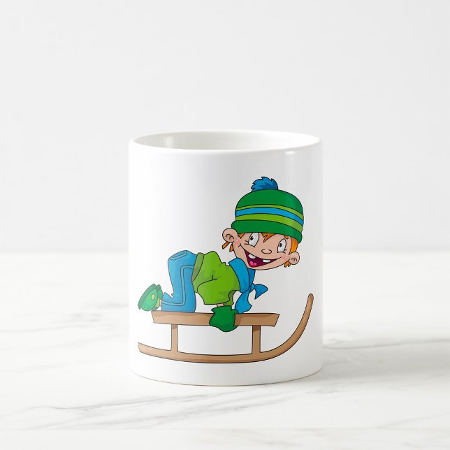Fun Winter Sledding Boy Cute Snow Adventure  Coffee Mug (Creator Uploaded)