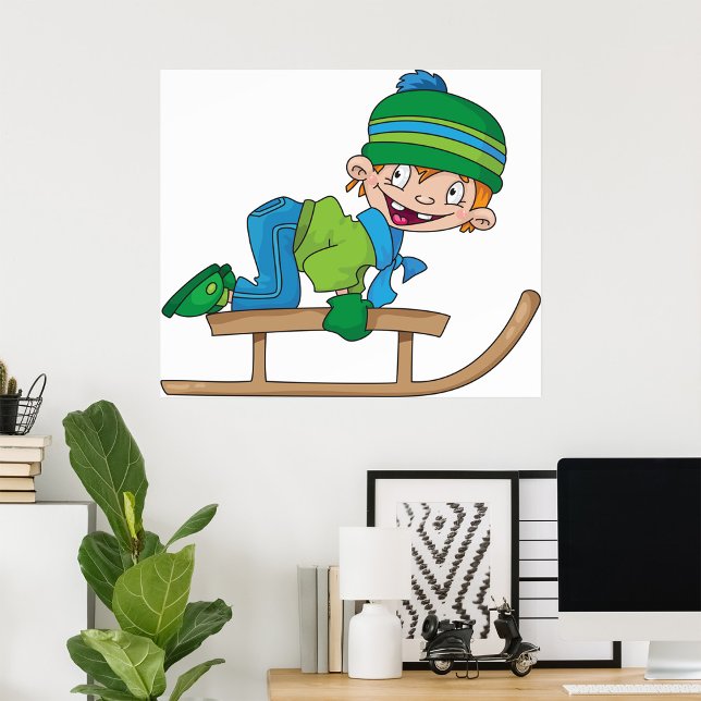 Fun Winter Sledding Boy Cute Snow Adventure  Poster (Creator Uploaded)