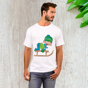 Fun Winter Sledding Boy Cute Snow Adventure T-Shirt